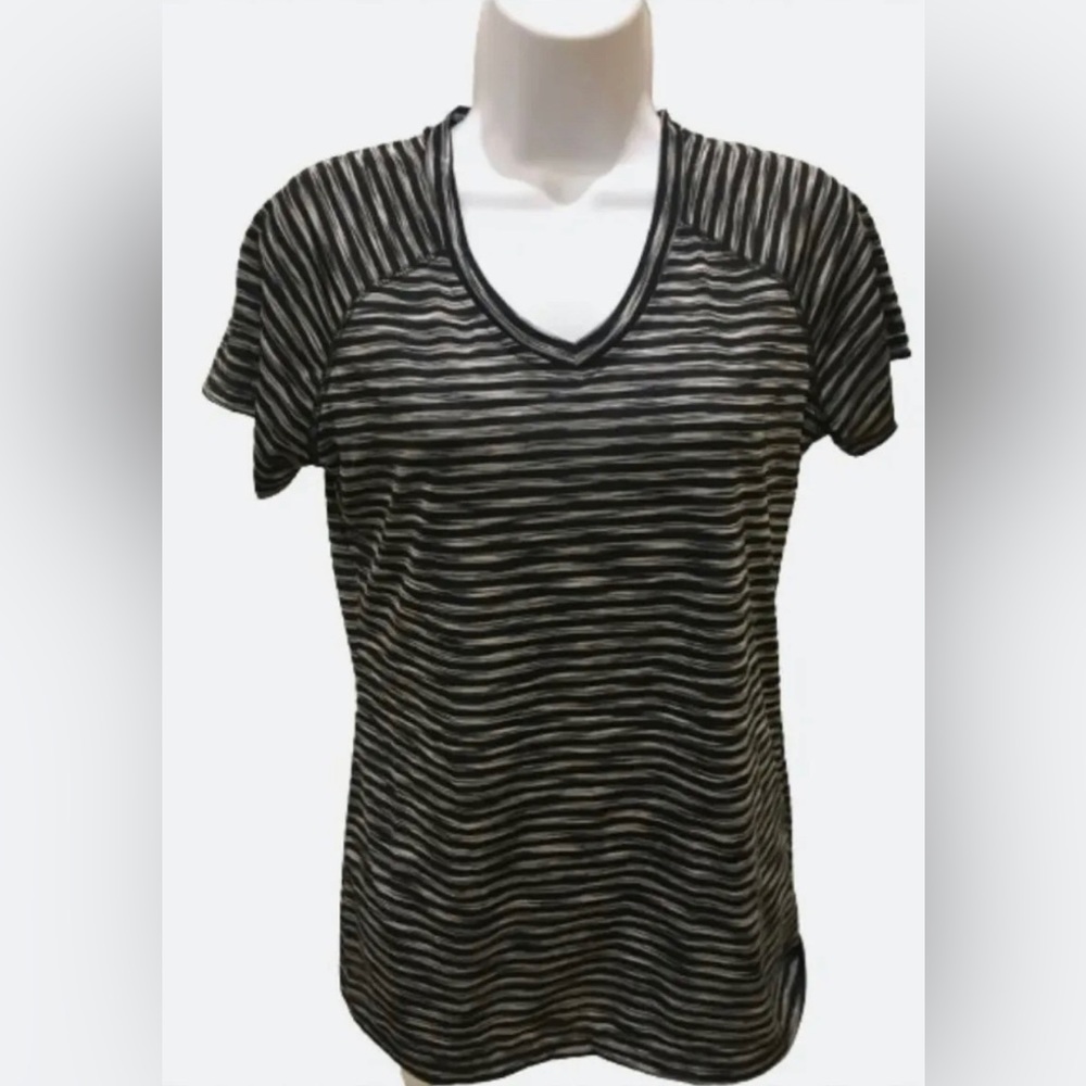 Athletic Shirt Black Gray Striped Short Sleeve Size M